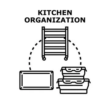 Kitchen organization storing food prep items and supplies Stock Illustration