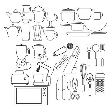 Kitchen outline icons Stock Illustration