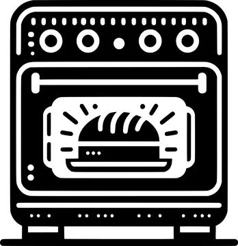 Kitchen oven baking appliance icon silhouette with glowing loaf Stock Illustration