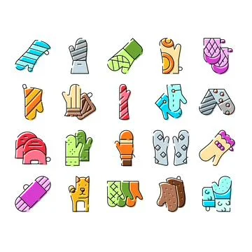 Kitchen oven mitts and potholder items collection Illustrazione stock