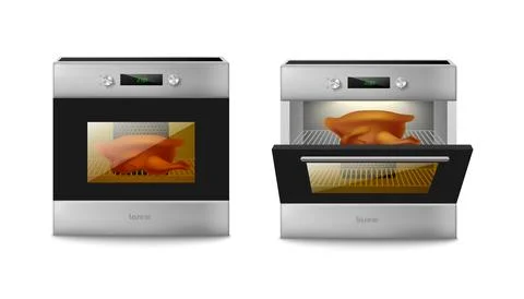 Kitchen oven open and closed, realistic template vector illustration isolated. Stock Illustration