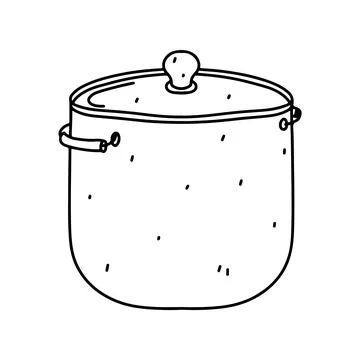 Kitchen pan doodle in hand drawn doodle style. Cooking tool vector illustra.. Stock Illustration