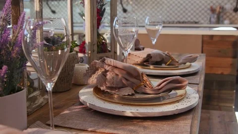 Kitchen Panning to Dining Room Table Setting Detail Stock Footage 76255877