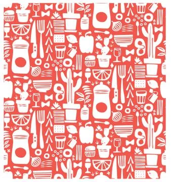 Kitchen pattern flat illustration background design Stock Illustration