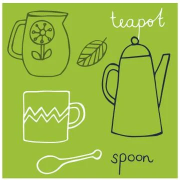 Kitchen pattern hand drawn illustration isolated on background Stock Illustration