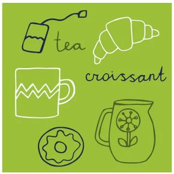 Kitchen pattern hand drawn illustration isolated on background 스톡 일러스트