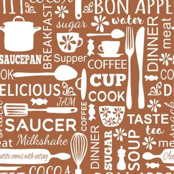 Kitchen pattern seamless hand drawn design Stock Illustration