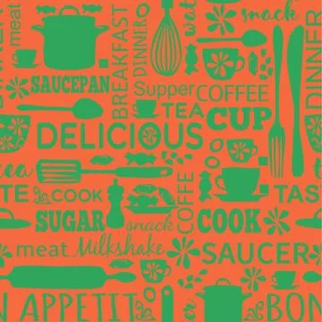 Kitchen pattern seamless hand drawn design Stock Illustration