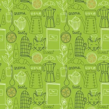 Kitchen pattern seamless hand drawn design Stock Illustration