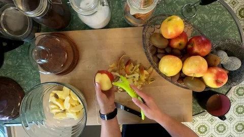 Kitchen Peeling Slicing Apples Cutting Board Meal Healthy Eating Food Stock Footage 320054510