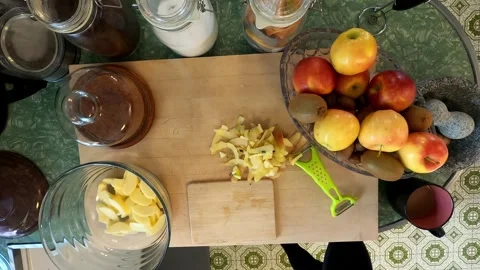 Kitchen Peeling Slicing Apples Cutting Board Meal Healthy Eating Food Stock Footage 320054530