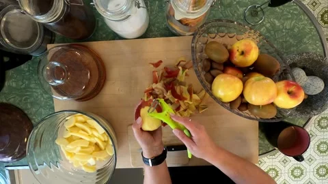 Kitchen Peeling Slicing Apples Cutting Board Meal Healthy Eating Food Stock Footage 320055156
