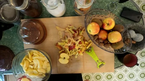 Kitchen Peeling Slicing Apples Cutting Board Meal Healthy Lifestyle Eating Food Stock Footage 324872448