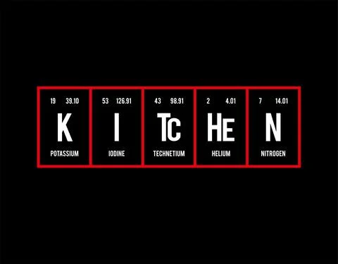 Kitchen - Periodic Table of Elements on black background in vector illustrati Stock Illustration