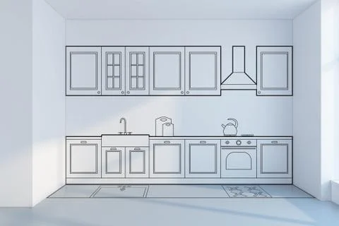 Kitchen planning design, concept 3d rendering Stock Illustration