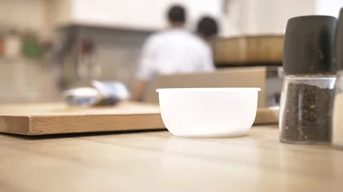 Kitchen, plastic transparent box with flour. Ingredients for cooking Stock Footage 125922545