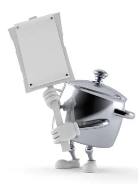 Kitchen pot character holding protest sign Stock Illustration