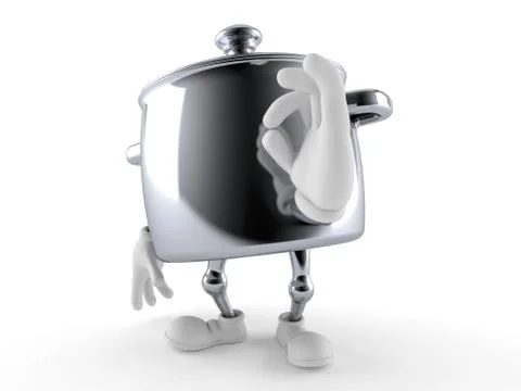 Kitchen pot character with ok gesture Stock Illustration