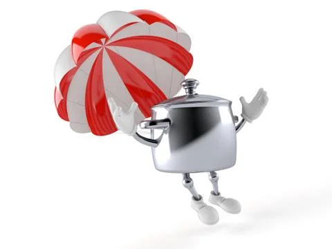 Kitchen pot character with parachute 库存插图