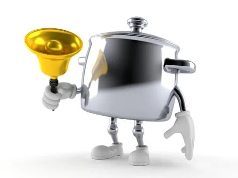 Kitchen pot character ringing a handbell Stock Illustration