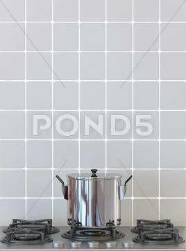 Kitchen pot on gas stove, cooking background Stock Photos