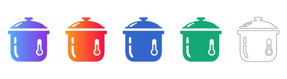 Kitchen Pot with Thermometer Icon Set Stock Illustration