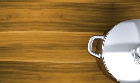 Kitchen pot on wooden background Illustrazione stock