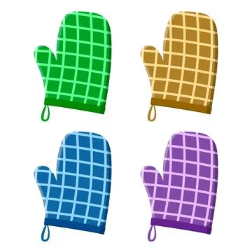 Kitchen potholder set. Illustration of kitchen utensils, for baking. Stock Illustration