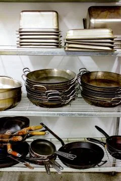 Kitchen pots and pan Stock Photos