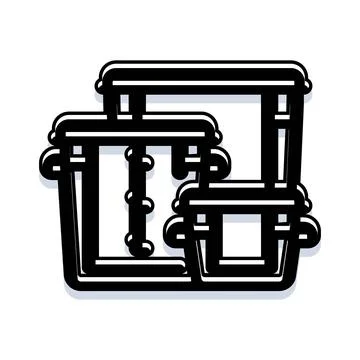 Kitchen pots and pans outline icon set Stock Illustration