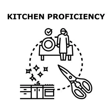 Kitchen proficiency concept displaying cooking and cleaning tasks Stock Illustration