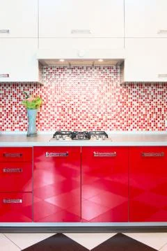 Kitchen red and white Foto stock