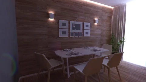 Kitchen rendering 3D Graphics interior design blurred loft Stock Footage 125279362
