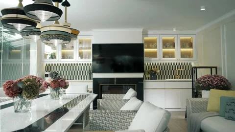 Kitchen renovation in a light style with lots of room colors and lux furniture Stock Footage 165987918