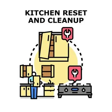 Kitchen reset cleanup service with home renovation Stock Illustration