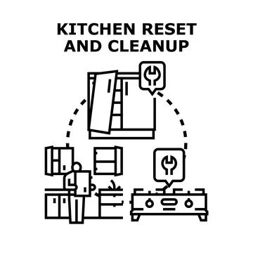 Kitchen reset cleanup service with home renovation Stock Illustration
