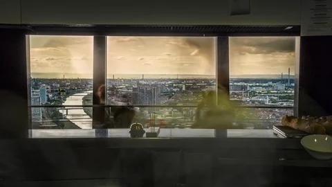 Kitchen restaurant in skyscraper Mannheim  Stock-Footage 108432455