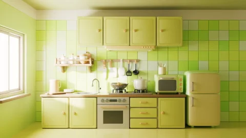 Kitchen room with cartoon style, 3d rendering. Video stock 290935573
