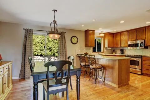 Kitchen room with dining area Stock Photos
