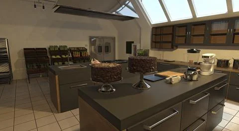 Kitchen room interior 3d illustration Stock Illustration