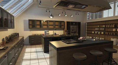 Kitchen room interior 3d illustration Stock Illustration