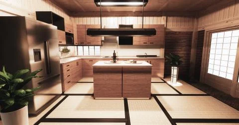 Kitchen room japanese style.3D rendering Stock Illustration