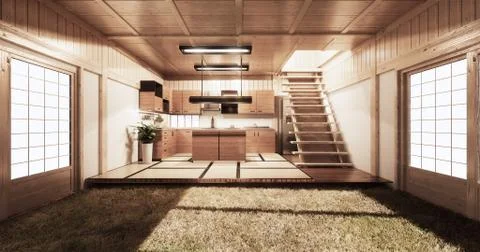 Kitchen room japanese style.3D rendering Stock Illustration