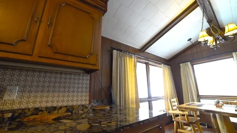 Kitchen room in a log cabin Stock Footage 103955541