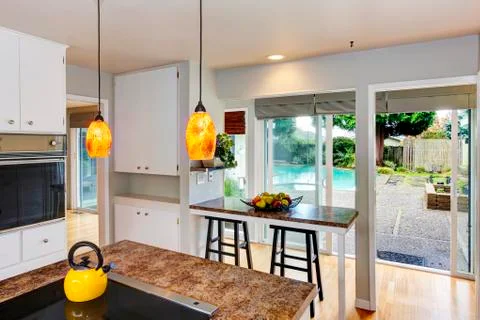 Kitchen room with walkout deck Stock Photos
