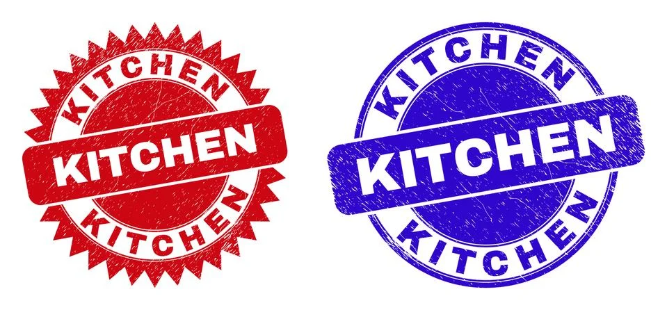 KITCHEN Round and Rosette Stamp Seals with Corroded Texture Stock Illustration