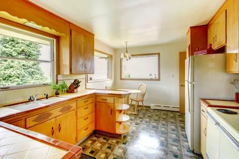 Kitchen with rustic storage cabinets Stock Photos