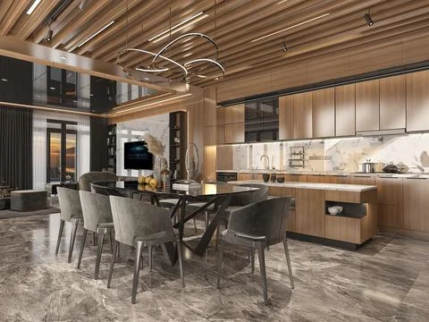 A Kitchen That's the Epitome of Style and Sophistication and dining room Stock-Illustration