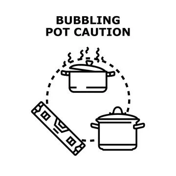 Kitchen safety with bubbling pot and construction level concept Stock Illustration