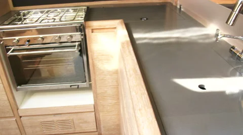 Kitchen on a sailing boat Stock Footage 62563224
